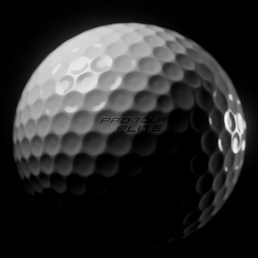 Close-up macro of premium golf ball dimple pattern on dark background